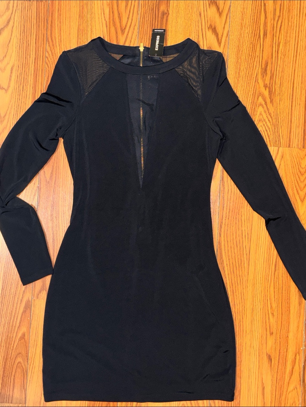Express Black Long Sleeve Bodycon Dress with Mesh Insets